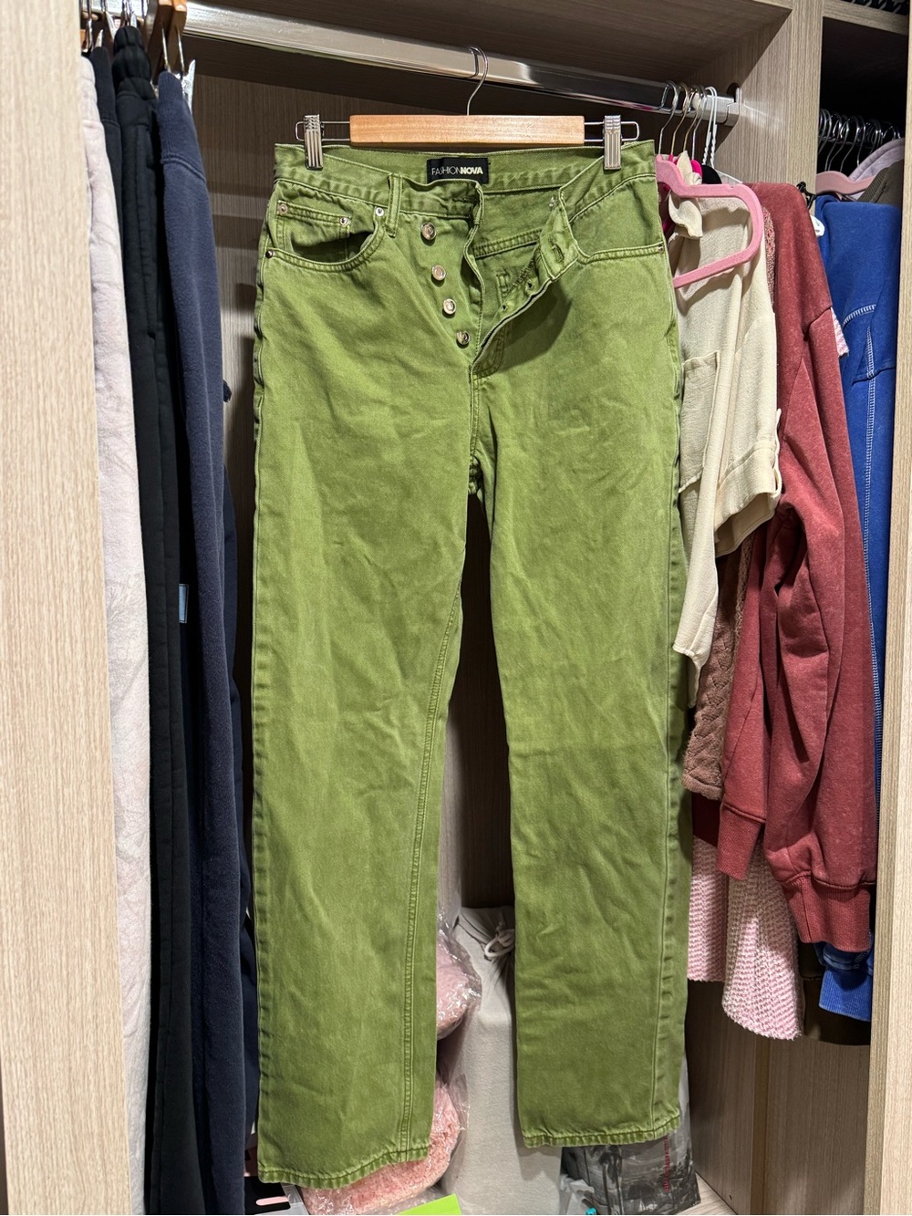 Fashion Nova Olive Green Cotton Jeans